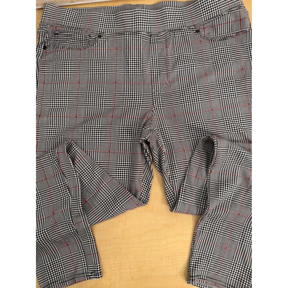 Seven7 Womens Glen Plaid Pull On Pants Black White Red Windowpane XL